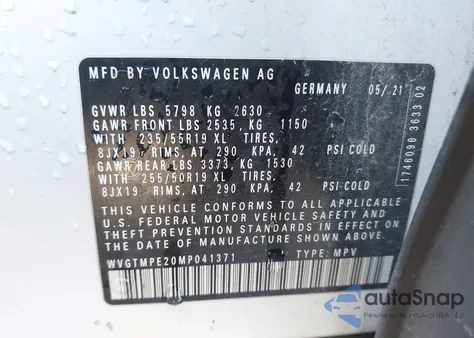 2021 Volkswagen Id.4 Pro S from USA, damaged, VIN WVGTMPE20MP041371